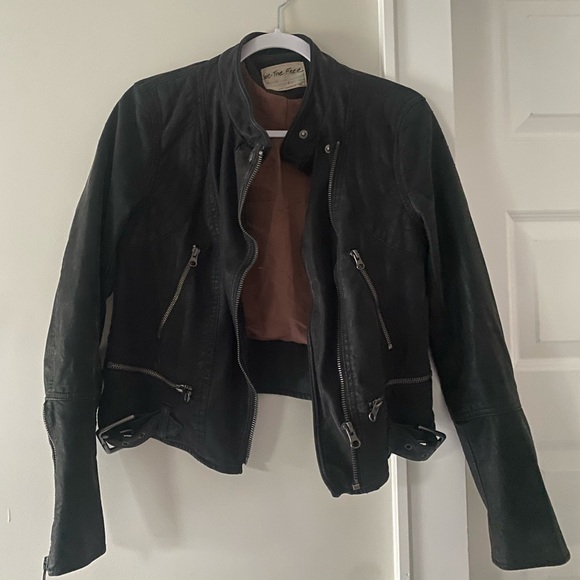 Free People We The Free Faux Leather Jacket Black small - Picture 1 of 5